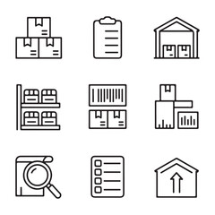 Inventory or stock icons set. Simple Line Icons for Warehouse Management and Inventory
