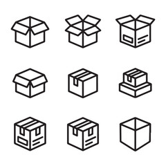 Product box icons set. Collection of Vector Cardboard Box Illustrations

