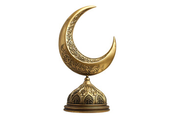 Ornate Golden Crescent Moon Ornament on Transparent Background