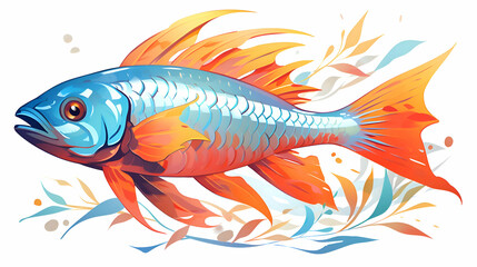 Fototapeta premium Blue And Orange Fish With Floral Background