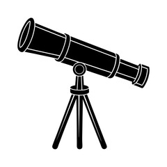Illustration of a black telescope with a tripod stand for stargazing and astronomical observations tool