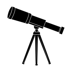 Silhouette of a telescope with a tripod stand used for astronomical observations and stargazing activity