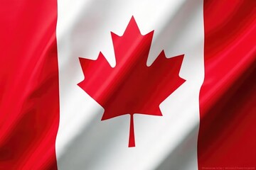 Close-up shot of the Canadian flag, showcasing its iconic red maple leaf on a white background , north america, red and white, Canadian
