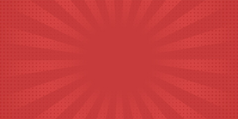 Obraz premium Red comic sunburst effect background with halftone. pop art comic-style vector background. Suitable for templates, sale banners, events, ads, web and pages