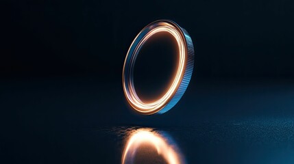 Glowing metallic ring floats above dark surface
