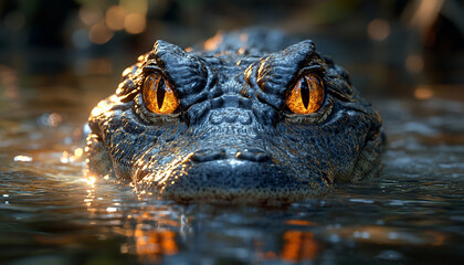 Fototapeta premium Close-Up of a Crocodile's Head with Detailed Scales and Textures under Natural Lighting
