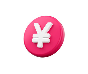Fototapeta premium 3D Pink coin with a white Yen symbol, representing Japanese currency and finance. 3d illustration