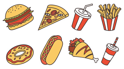 Set of Fast food item icon vector design