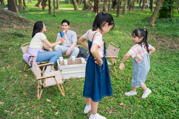 Friends enjoying a relaxing picnic day in a green park surrounded by nature