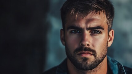 Obraz premium Portrait of a handsome man with a beard staring intently at the camera.