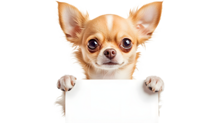 Adorable Chihuahua Puppy Holding Blank White Banner for Advertising
