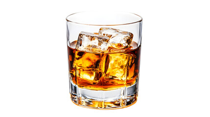 Premium Glass of Scotch Whiskey with Ice on White Background