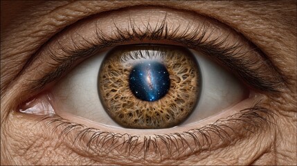 Close-Up of Human Eye Reflecting Beautiful Galaxy with Stars, Creating a Stunning Cosmic Connection Between Nature and Universe