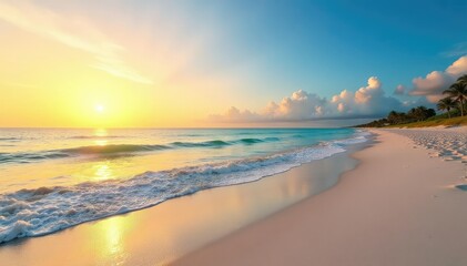 Obraz premium Tranquil Florida beach scene at sunrise Soft sand, gentle waves, and clear blue sky , natural, coastline, idyllic