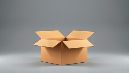 An open cardboard box against a minimalist background. The box is empty, its flaps neatly unfolded, hinting at possibilities