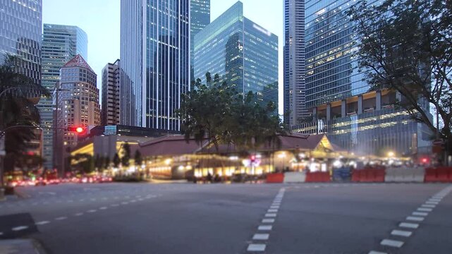 Twilight of Lau Pa Sat, or Telok Ayer Market, is a historic landmark in Singapore's Central Business District.
