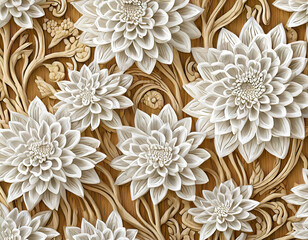 Abstract beautiful chrysanthemum, autumn flower wood carving art - 추상적인 아름다운 국화, 가을 꽃 목각 아트