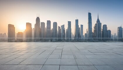 Urban Skyline at Sunrise: A Panoramic View of Modern Cityscape