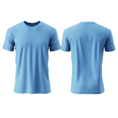  sky blue t shirt round neck front and back side template isolated [Transparent Background PNG]