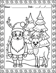 Santa Claus Christmas Coloring Pages.  High resolution (300 DPI), ready to print on standard 8.5x11 inch paper With No Bleed, Black and White Vector illustration AI, EPS, PNG, JPEG.