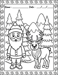 Santa Claus Christmas Coloring Pages.  High resolution (300 DPI), ready to print on standard 8.5x11 inch paper With No Bleed, Black and White Vector illustration AI, EPS, PNG, JPEG.