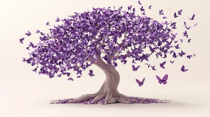 Unique representation of a purple brain tree symbolizing mental health awareness.