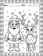 Santa Claus Christmas Coloring Pages.  High resolution (300 DPI), ready to print on standard 8.5x11 inch paper With No Bleed, Black and White Vector illustration AI, EPS, PNG, JPEG.