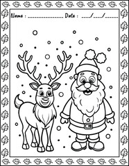 Santa Claus Christmas Coloring Pages.  High resolution (300 DPI), ready to print on standard 8.5x11 inch paper With No Bleed, Black and White Vector illustration AI, EPS, PNG, JPEG.