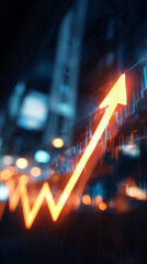 Glowing upward arrow graph on digital screen with blurred financial charts background symbolizing corporate stock buybacks, and economic success trends. representation of rising market performance, 