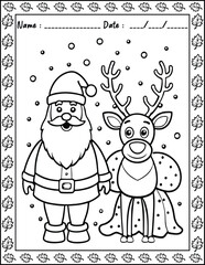 Santa Claus Christmas Coloring Pages.  High resolution (300 DPI), ready to print on standard 8.5x11 inch paper With No Bleed, Black and White Vector illustration AI, EPS, PNG, JPEG.