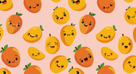 Orange kawaii face seamless pattern