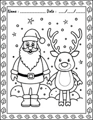Santa Claus Christmas Coloring Pages.  High resolution (300 DPI), ready to print on standard 8.5x11 inch paper With No Bleed, Black and White Vector illustration AI, EPS, PNG, JPEG.