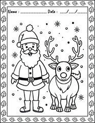 Santa Claus Christmas Coloring Pages.  High resolution (300 DPI), ready to print on standard 8.5x11 inch paper With No Bleed, Black and White Vector illustration AI, EPS, PNG, JPEG.