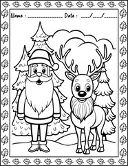 Santa Claus Christmas Coloring Pages.  High resolution (300 DPI), ready to print on standard 8.5x11 inch paper With No Bleed, Black and White Vector illustration AI, EPS, PNG, JPEG.