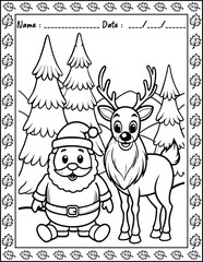 Santa Claus Christmas Coloring Pages.  High resolution (300 DPI), ready to print on standard 8.5x11 inch paper With No Bleed, Black and White Vector illustration AI, EPS, PNG, JPEG.