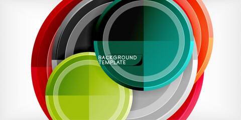 Obraz premium Abstract circles overlap, creating vibrant colorful design. Modern template suitable for backgrounds, presentations. Smooth gradients present dynamic visual effect.