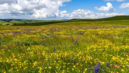 Fototapeta premium Green Field under Blue Sky