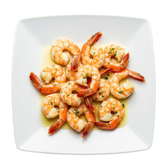 A delicious plate of shrimp served in a light garlic butter sauce, garnished with herbs
