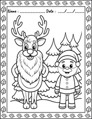 Santa Claus Christmas Coloring Pages.  High resolution (300 DPI), ready to print on standard 8.5x11 inch paper With No Bleed, Black and White Vector illustration AI, EPS, PNG, JPEG.