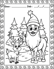 Santa Claus Christmas Coloring Pages.  High resolution (300 DPI), ready to print on standard 8.5x11 inch paper With No Bleed, Black and White Vector illustration AI, EPS, PNG, JPEG.