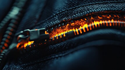 Glowing zipper teeth ignite dark fabric