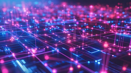 Futuristic network glowing vibrant pink blue