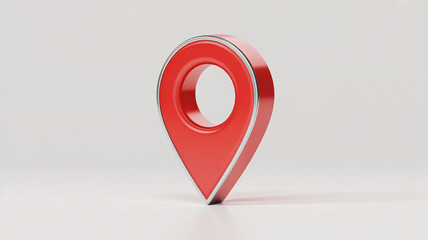 Red location pin icon for maps 3D render illustration