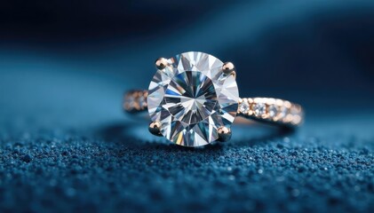 Fototapeta premium Close-up of sparkling diamond ring on velvet background, showcasing intricate details , brilliance, diamond