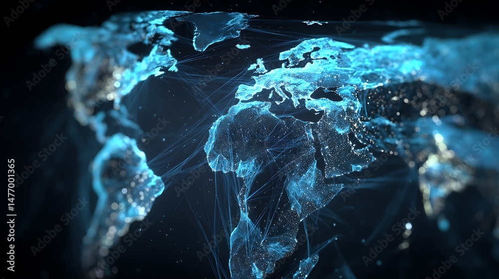 Poster dynamic digital world map emphasize america continent for ai powered global network connectivity big