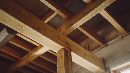 Wooden Beams in Construction Site