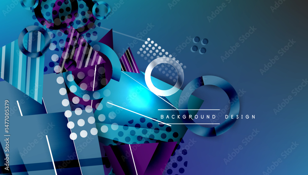 Aufkleber Abstract geometric composition. Blue, purple gradients dominate. Shapes overlap, creating dynamic visual texture. Modern design elements present.