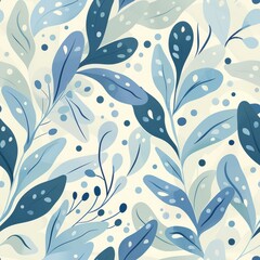 seamless pattern of abstract minimal sea plant shapes and bubbles in soft blue and aqua tones, simple vector style