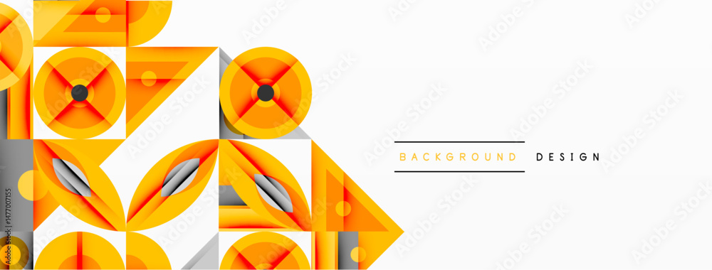 Aufkleber geometric pattern features vibrant orange triangles, circles. modern design creates dynamic visual t
