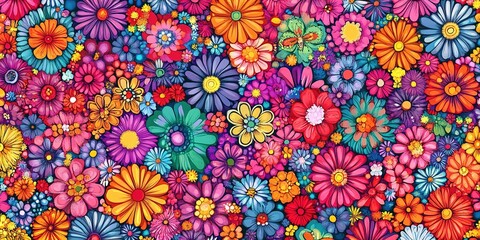 Colorful floral pattern on dark-blue background.